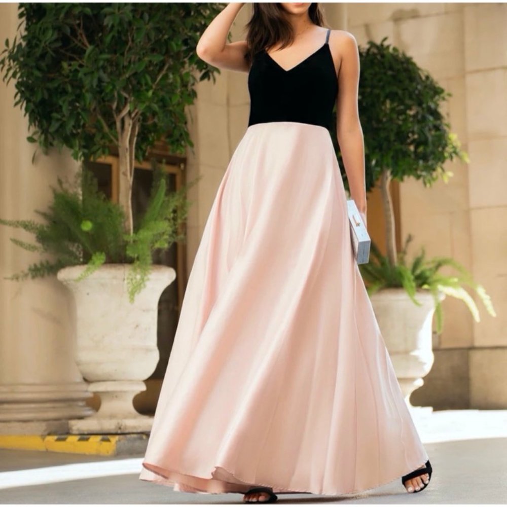 Ella Gown Black Velvet Blush Satin Maxi Dress Prom